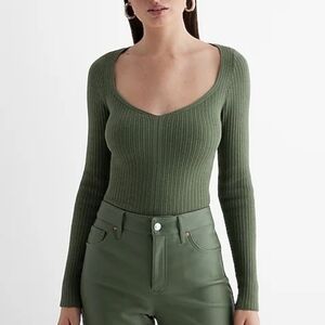 Express Fitted Ribbed Sweetheart Neckline Sweater